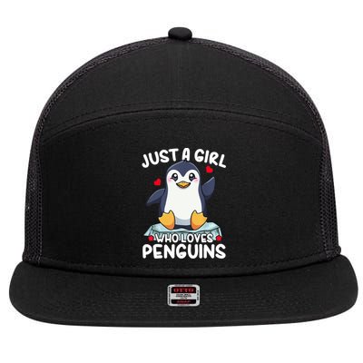 Penguin Just A Girl Who Loves Penguins Cool Gift 7 Panel Mesh Trucker Snapback Hat