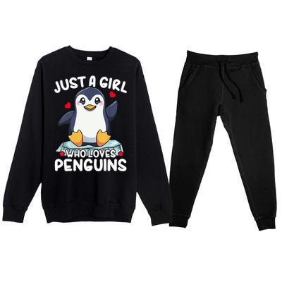 Penguin Just A Girl Who Loves Penguins Cool Gift Premium Crewneck Sweatsuit Set