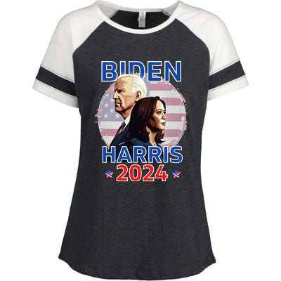 Patriotic Joe Biden Kamala Harris Democrat Campaign 2024 Enza Ladies Jersey Colorblock Tee