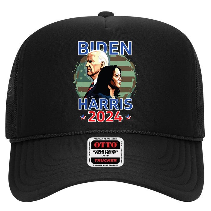 Patriotic Joe Biden Kamala Harris Democrat Campaign 2024 High Crown Mesh Back Trucker Hat