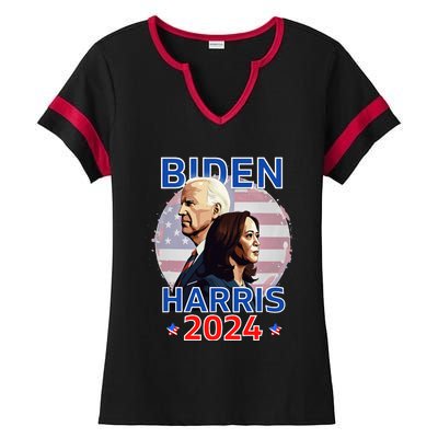 Patriotic Joe Biden Kamala Harris Democrat Campaign 2024 Ladies Halftime Notch Neck Tee