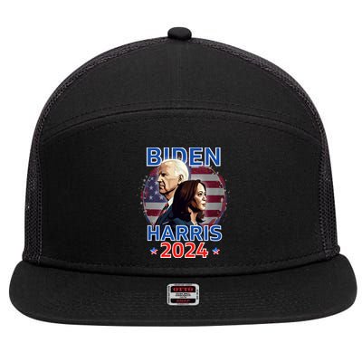 Patriotic Joe Biden Kamala Harris Democrat Campaign 2024 7 Panel Mesh Trucker Snapback Hat