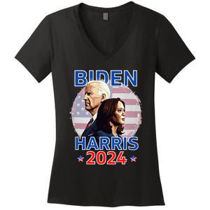 Patriotic Joe Biden Kamala Harris Democrat Campaign 2024 Women's V-Neck T-Shirt