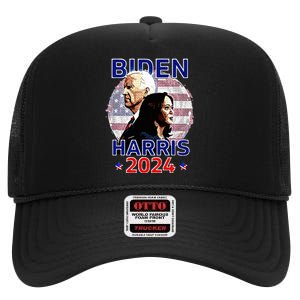 Patriotic Joe Biden Kamala Harris Democrat Campaign 2024 High Crown Mesh Back Trucker Hat