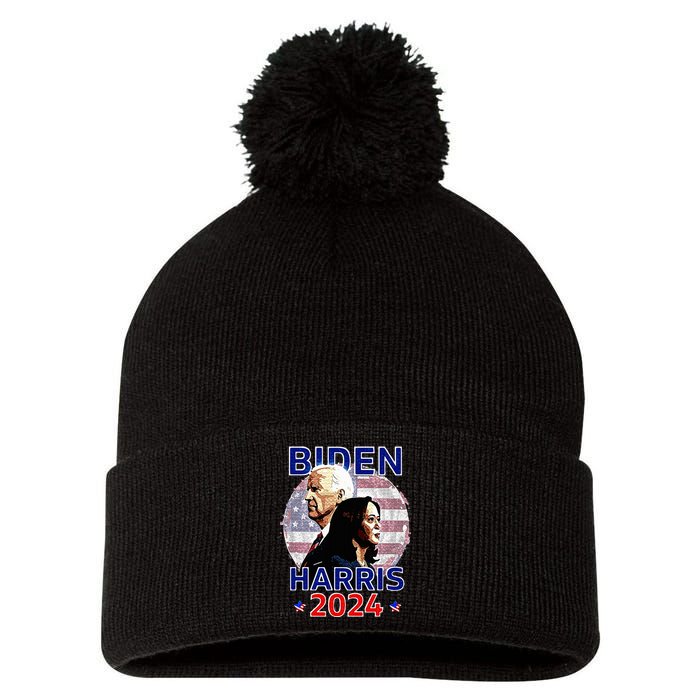 Patriotic Joe Biden Kamala Harris Democrat Campaign 2024 Pom Pom 12in Knit Beanie