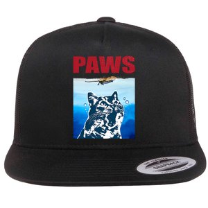 Paws Jaws Cat Fun Funny Kitten Kitty Lover Cat Paws Cat Gift Flat Bill Trucker Hat