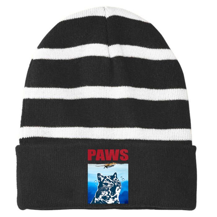 Paws Jaws Cat Fun Funny Kitten Kitty Lover Cat Paws Cat Gift Striped Beanie with Solid Band