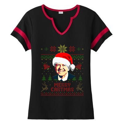 President Jimmy Carter Merry Cartmas Funny Christmas Ladies Halftime Notch Neck Tee