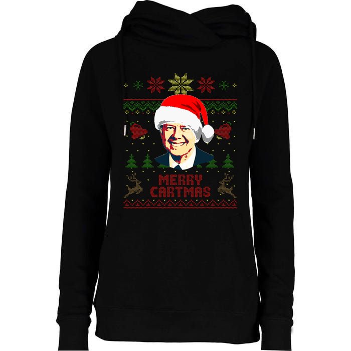 President Jimmy Carter Merry Cartmas Funny Christmas Womens Funnel Neck Pullover Hood