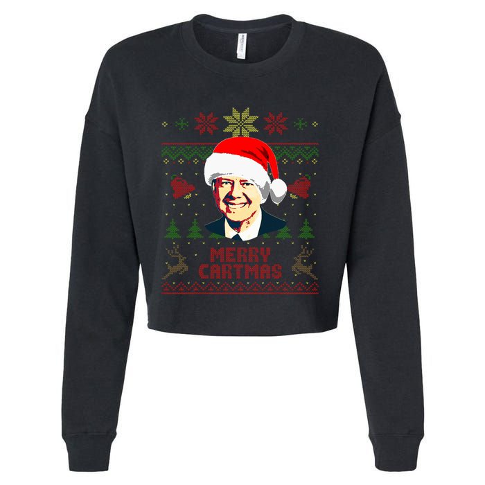 President Jimmy Carter Merry Cartmas Funny Christmas Cropped Pullover Crew