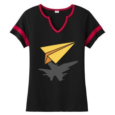 Paper Jet Fighter Plane Airplane Aviation Aircraft Airfield Ladies Halftime Notch Neck Tee