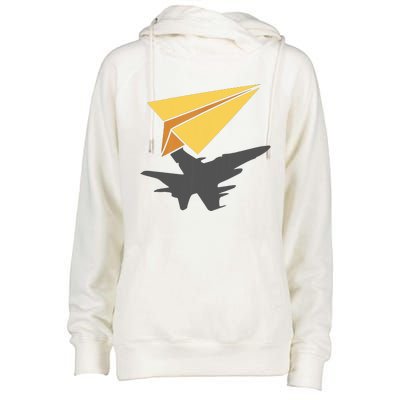 Paper Jet Fighter Plane Airplane Aviation Aircraft Airfield Womens Funnel Neck Pullover Hood