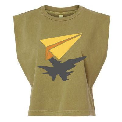 Paper Jet Fighter Plane Airplane Aviation Aircraft Airfield Garment-Dyed Women's Muscle Tee