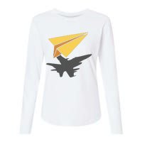 Paper Jet Fighter Plane Airplane Aviation Aircraft Airfield Womens Cotton Relaxed Long Sleeve T-Shirt