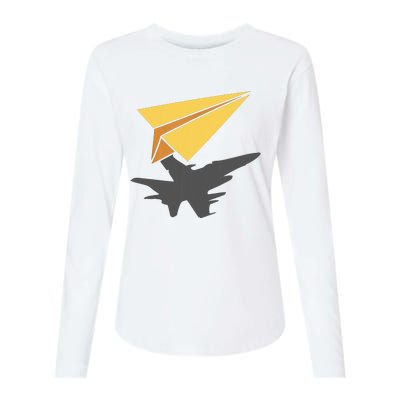 Paper Jet Fighter Plane Airplane Aviation Aircraft Airfield Womens Cotton Relaxed Long Sleeve T-Shirt