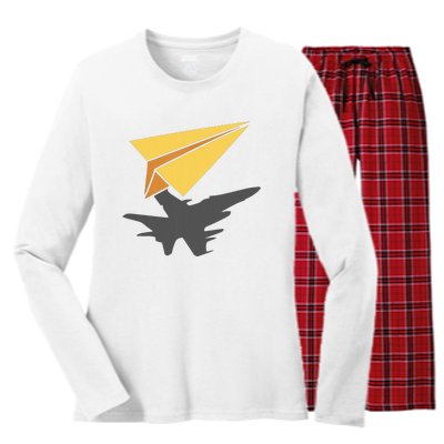 Paper Jet Fighter Plane Airplane Aviation Aircraft Airfield Women's Long Sleeve Flannel Pajama Set 