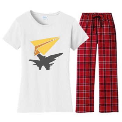 Paper Jet Fighter Plane Airplane Aviation Aircraft Airfield Women's Flannel Pajama Set