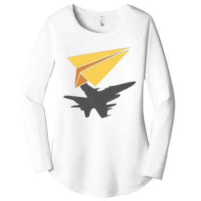 Paper Jet Fighter Plane Airplane Aviation Aircraft Airfield Women's Perfect Tri Tunic Long Sleeve Shirt