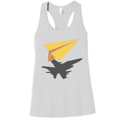 Paper Jet Fighter Plane Airplane Aviation Aircraft Airfield Women's Racerback Tank