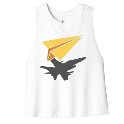 Paper Jet Fighter Plane Airplane Aviation Aircraft Airfield Women's Racerback Cropped Tank