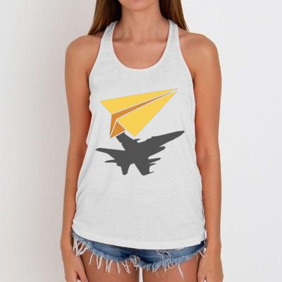 Paper Jet Fighter Plane Airplane Aviation Aircraft Airfield Women's Knotted Racerback Tank