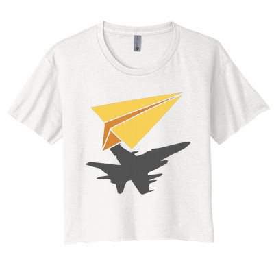 Paper Jet Fighter Plane Airplane Aviation Aircraft Airfield Women's Crop Top Tee