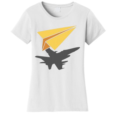 Paper Jet Fighter Plane Airplane Aviation Aircraft Airfield Women's T-Shirt