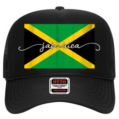 Proud Jamaican Flag Jamaica Pride High Crown Mesh Back Trucker Hat