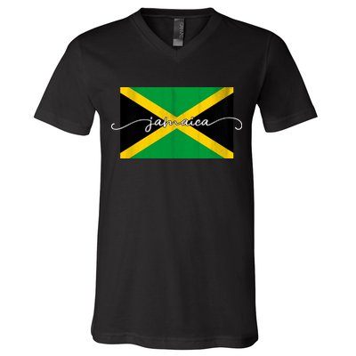 Proud Jamaican Flag Jamaica Pride V-Neck T-Shirt