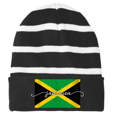 Proud Jamaican Flag Jamaica Pride Striped Beanie with Solid Band