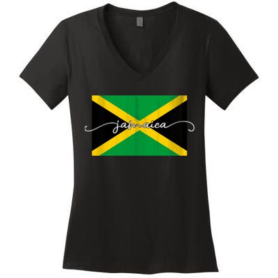 Proud Jamaican Flag Jamaica Pride Women's V-Neck T-Shirt