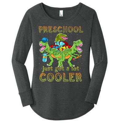 Preschool Just Got A Lot Cooler Dinosaur Back To School Women's Perfect Tri Tunic Long Sleeve Shirt