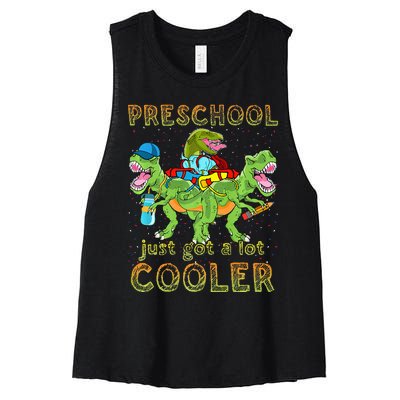 Preschool Just Got A Lot Cooler Dinosaur Back To School Women's Racerback Cropped Tank