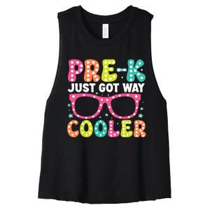 Prek Just Got Way Cooler Students First Day Of Prek School Women's Racerback Cropped Tank