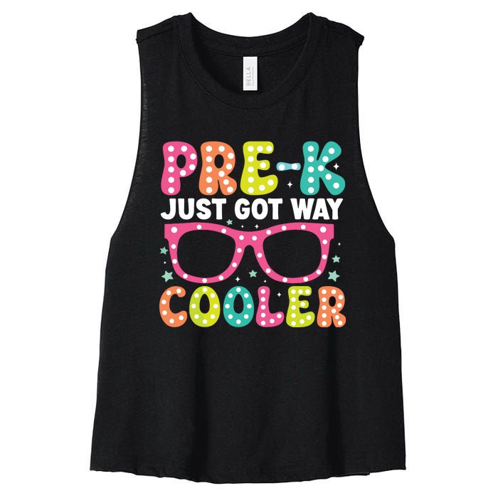 Prek Just Got Way Cooler Students First Day Of Prek School Women's Racerback Cropped Tank