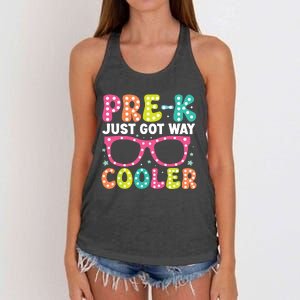 Prek Just Got Way Cooler Students First Day Of Prek School Women's Knotted Racerback Tank