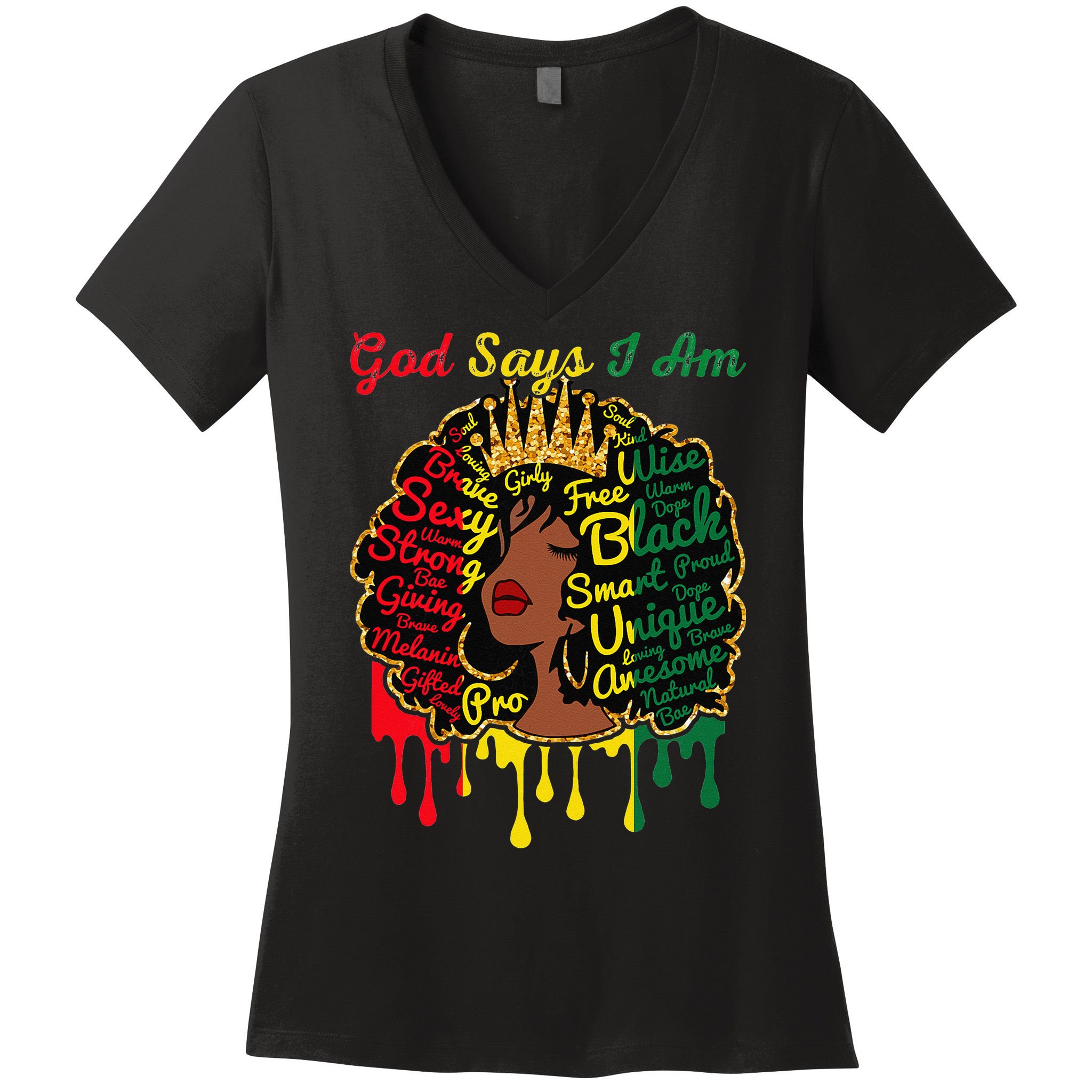 Proud Juneteenth God Says I Am Black History Month Women's V-Neck T-Shirt