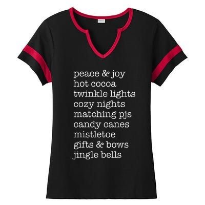 Peace & Joy Hot Cocoa Twinkle Lights Cozy Nights Ladies Halftime Notch Neck Tee