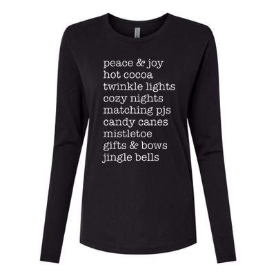 Peace & Joy Hot Cocoa Twinkle Lights Cozy Nights Womens Cotton Relaxed Long Sleeve T-Shirt