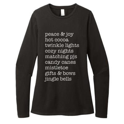 Peace & Joy Hot Cocoa Twinkle Lights Cozy Nights Womens CVC Long Sleeve Shirt