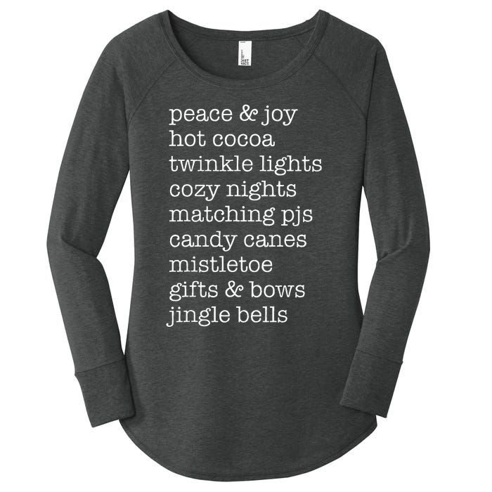 Peace & Joy Hot Cocoa Twinkle Lights Cozy Nights Women's Perfect Tri Tunic Long Sleeve Shirt