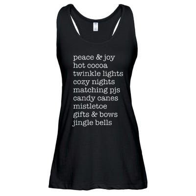 Peace & Joy Hot Cocoa Twinkle Lights Cozy Nights Ladies Essential Flowy Tank