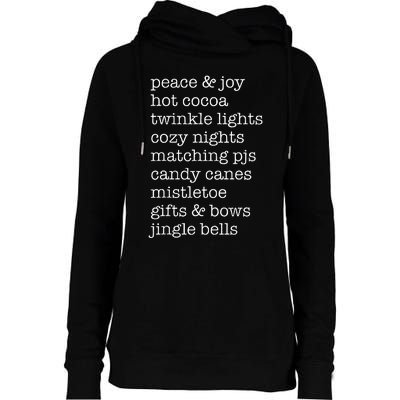 Peace & Joy Hot Cocoa Twinkle Lights Cozy Nights Womens Funnel Neck Pullover Hood