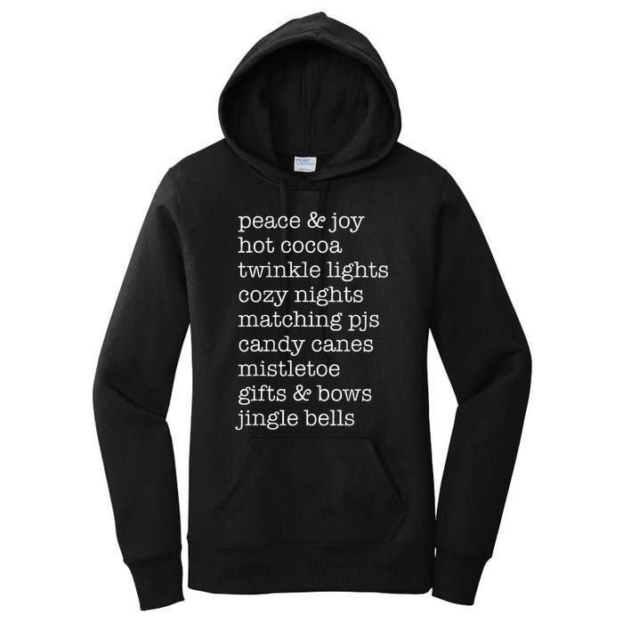 Peace & Joy Hot Cocoa Twinkle Lights Cozy Nights Women's Pullover Hoodie