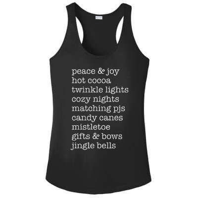 Peace & Joy Hot Cocoa Twinkle Lights Cozy Nights Ladies PosiCharge Competitor Racerback Tank