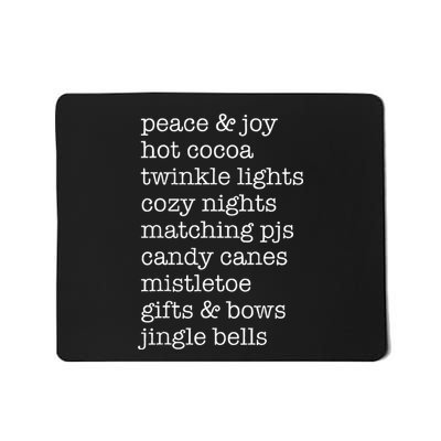 Peace & Joy Hot Cocoa Twinkle Lights Cozy Nights Mousepad