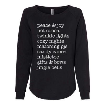 Peace & Joy Hot Cocoa Twinkle Lights Cozy Nights Womens California Wash Sweatshirt