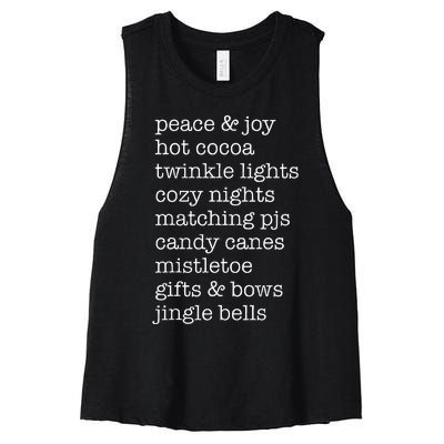 Peace & Joy Hot Cocoa Twinkle Lights Cozy Nights Women's Racerback Cropped Tank