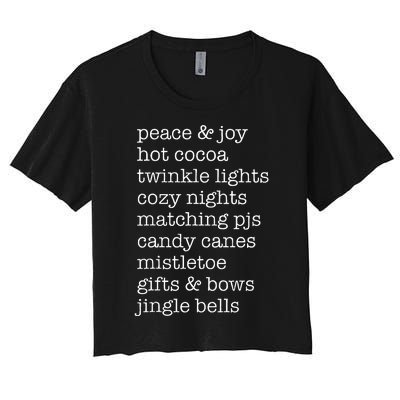 Peace & Joy Hot Cocoa Twinkle Lights Cozy Nights Women's Crop Top Tee