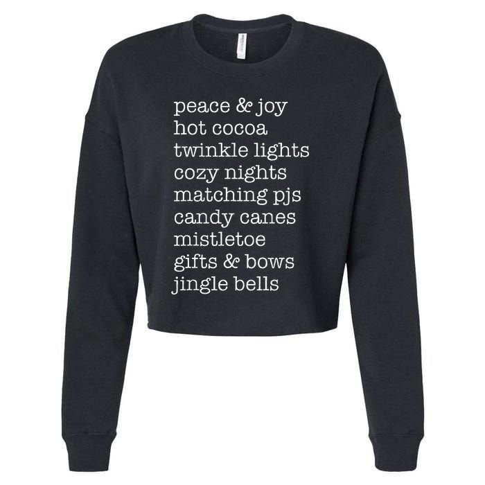 Peace & Joy Hot Cocoa Twinkle Lights Cozy Nights Cropped Pullover Crew